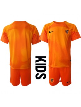 Nederländerna Målvakt Replika Borta Kläder Barn VM 2022 Kortärmad (+ byxor)
